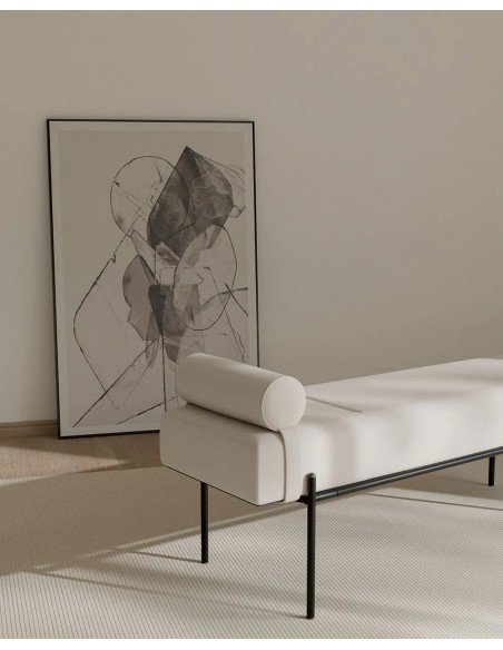 Banqueta EDIMBURGO 140 x 52, metal negro y tejido beige