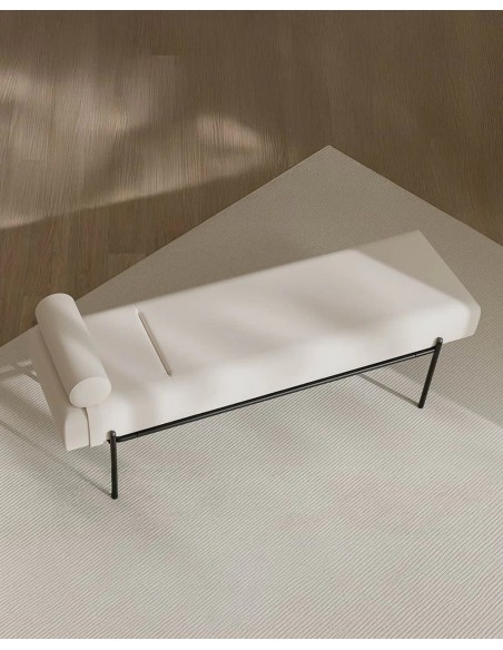 Banqueta EDIMBURGO 140 x 52, metal preto e tecido bege