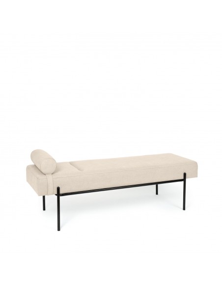 Banqueta EDIMBURGO 140 x 52, metal negro y tejido beige