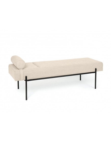 Banqueta EDIMBURGO 140 x 52, metal negro y tejido beige