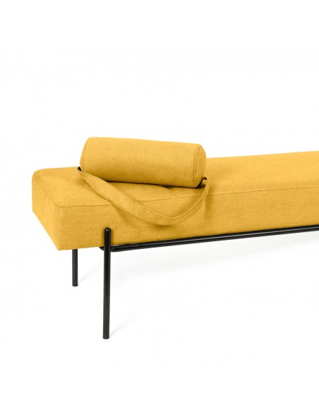 Banqueta EDIMBURGO 140 x 52, metal negro y tejido mostaza
