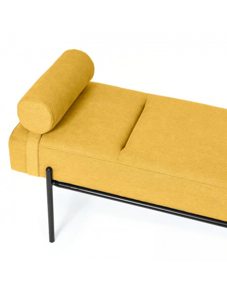 Banqueta EDIMBURGO 140 x 52, metal preto e tecido mostarda