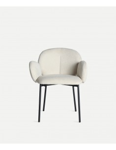Silla moderna con brazos BURGNAC tela crema, metal negro 2