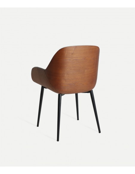 Silla moderna BEESD trasera madera color nogal y tela blanco roto