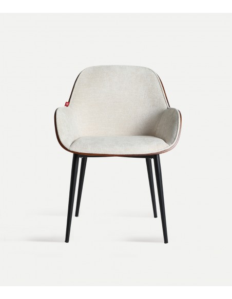 Silla moderna BEESD trasera madera color nogal y tela blanco roto