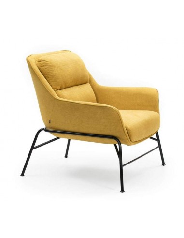 POLTRONA DE DESIGN SADIRA, TECIDO MOSTARDA, METAL, PRETO