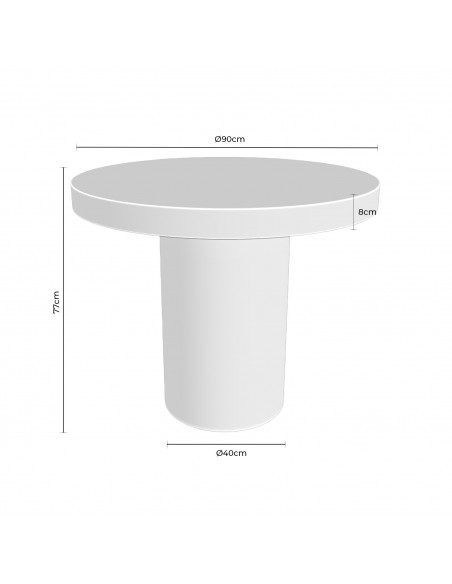 Mesa redonda minimalista THELMA 90 en micro cemento blanco