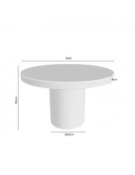 Mesa redonda minimalista THELMA 120 en micro cemento blanco
