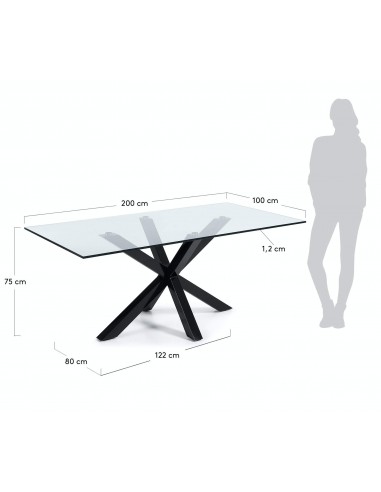 Arya Mesa 200x100 Negro, Cristal Transparente