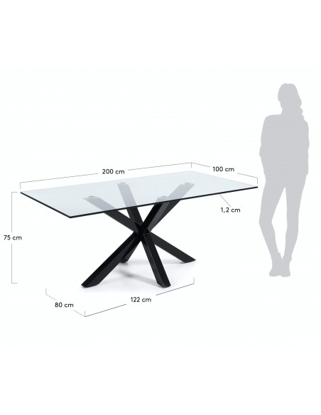 Arya Mesa 200x100 Negro, Cristal Transparente