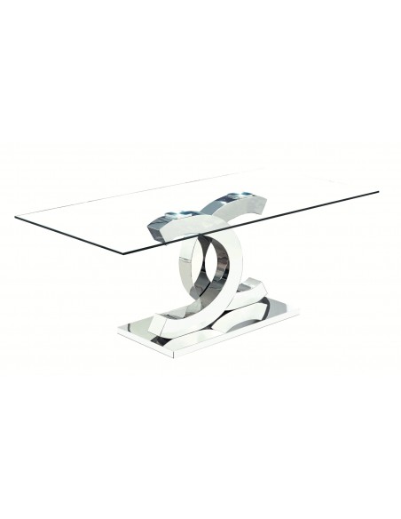 Mesa de vidro CHALLENGER 150 x 90 CM. Base de aço inoxidável.