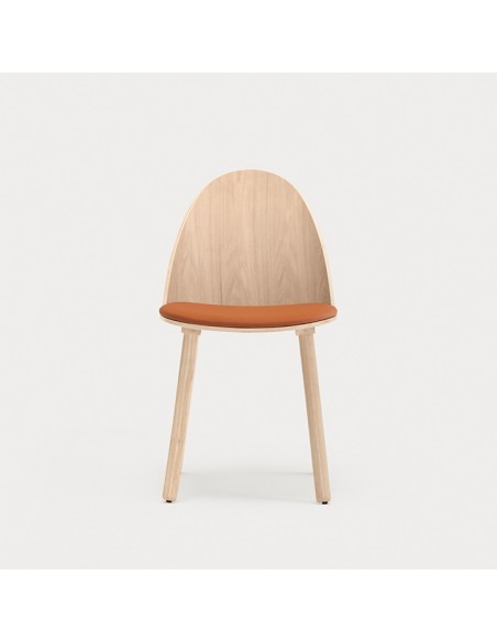 TEULAT SILLA DE DISEÑO UMA, madera natural y tapizado PU terracota