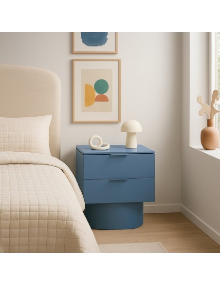 Mesa Teulat TOTEM de cabeceira minimalista 50x35, MDF laqueado azul celeste.