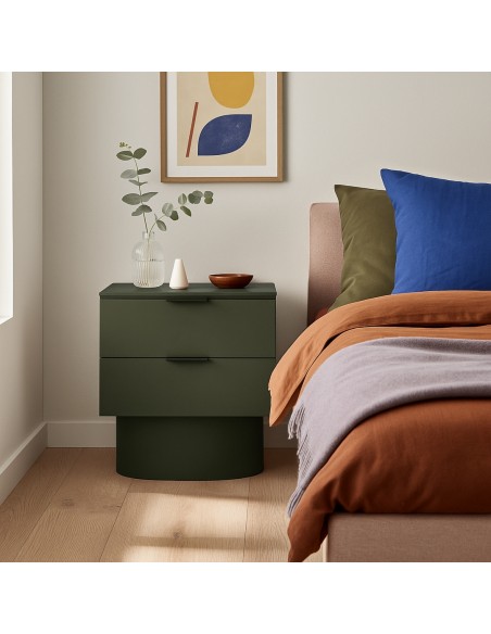Mesa Teulat TOTEM de cabeceira minimalista 50x35, MDF laqueado verde oliva.