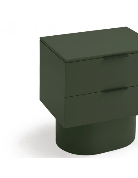 Mesa Teulat TOTEM de cabeceira minimalista 50x35, MDF laqueado verde oliva.