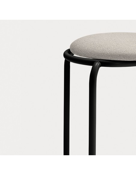 TEULAT ECLIPSE Taburete bajo 45 apilable en tela gris y metal negro