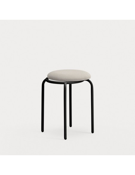 TEULAT ECLIPSE Taburete bajo 45 apilable en tela gris y metal negro