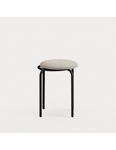 TEULAT ECLIPSE Taburete bajo 45 apilable en tela gris y metal negro