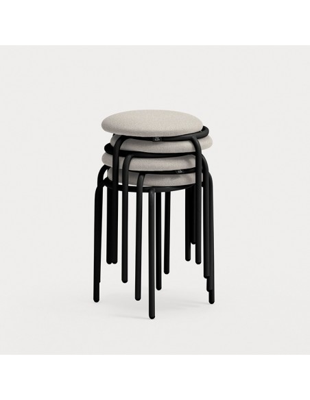 TEULAT ECLIPSE Taburete bajo 45 apilable en tela gris y metal negro