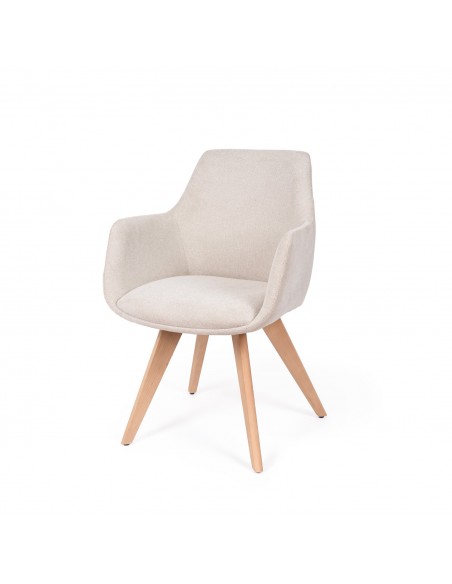 Cadeira de jantar design escandinavo SHARON em tela e madeira de faia