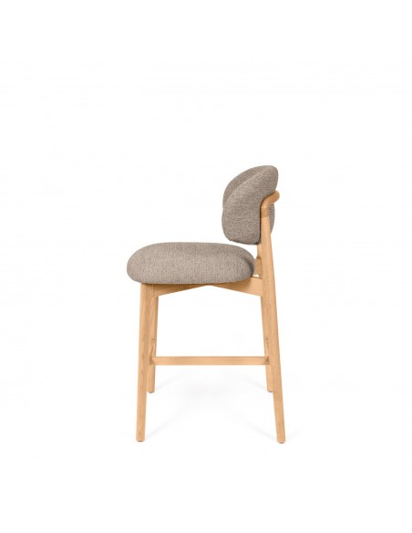 Taburete bajo WANDA 65 respaldo tapizado envolvente y madera