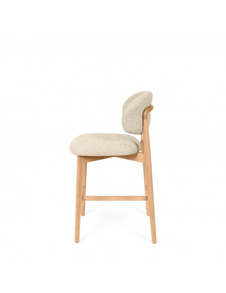 Taburete bajo WANDA 65 respaldo tapizado envolvente y madera