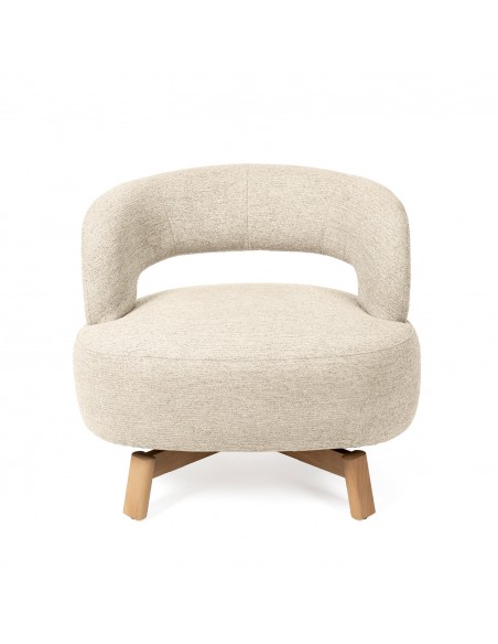 Butaca giratoria BOGOTA, diseño escandinavo envolvente con base de madera