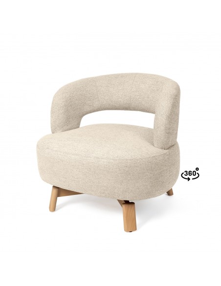Butaca giratoria BOGOTA, diseño escandinavo envolvente con base de madera