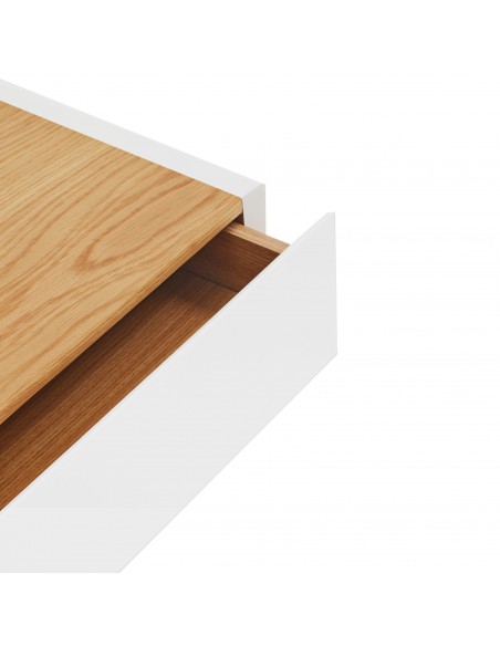 Mesa de cabeceira SUSPENSA minimalista TEULAT ARISTA 50 x 16, 1 gaveta, branco e carvalho