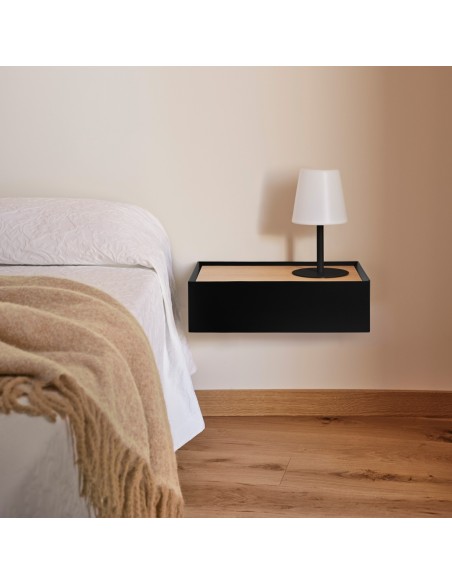 Mesa de cabeceira SUSPENSA minimalista TEULAT ARISTA 50 x 16, 1 gaveta, preto e carvalho