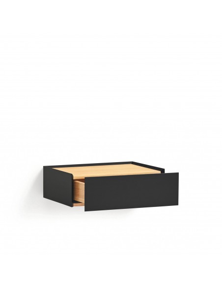 Mesa de cabeceira SUSPENSA minimalista TEULAT ARISTA 50 x 16, 1 gaveta, preto e carvalho