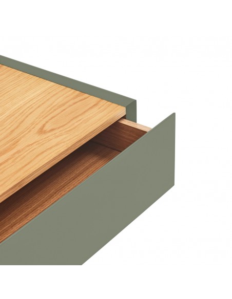 TEULAT MESITA SUSPENDIDA minimalista ARISTA 50 x 16, 1 Cajon, VERDE y roble