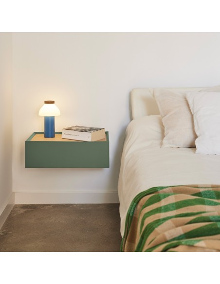 TEULAT MESITA SUSPENDIDA minimalista ARISTA 50 x 16, 1 Cajon, VERDE y roble