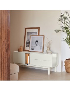 TEULAT MUEBLE TV CORVO 140x40, MDF lacado CREMA 2