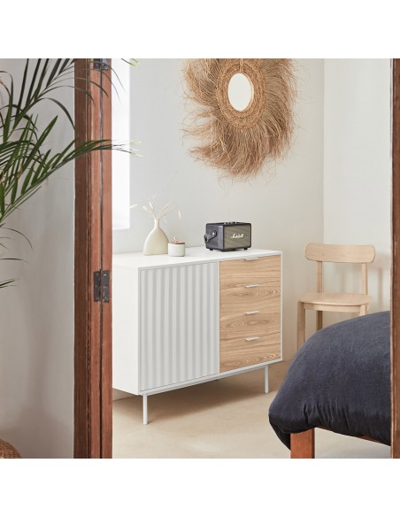 Aparador Teulat SIERRA 108x47, MDF lacado branco e folheado de carvalho