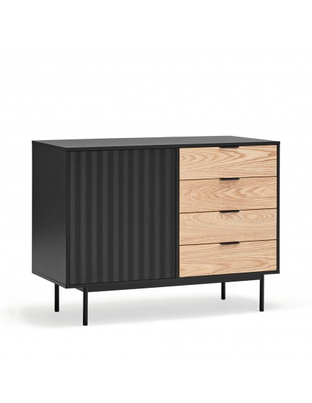 Aparador Teulat SIERRA 108x47, MDF lacado preto e folheado de carvalho