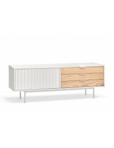 TEULAT Mueble TV Sierra 140x40, Blanco y Roble.