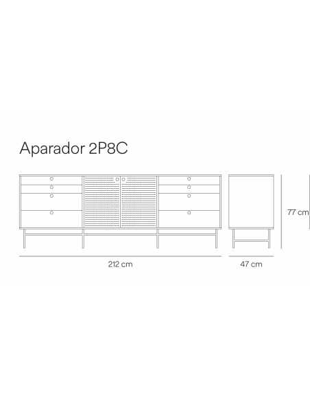 TEULAT APARADOR PUNTO 210x47, DM lacado verde y metal negro