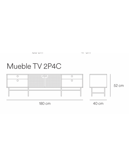TEULAT MUEBLE TV PUNTO 180x40, DM lacado y metal blanco