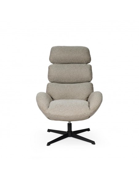 Sillón giratorio de diseño PAULINE, respaldo alto, tela y base metálica elegante