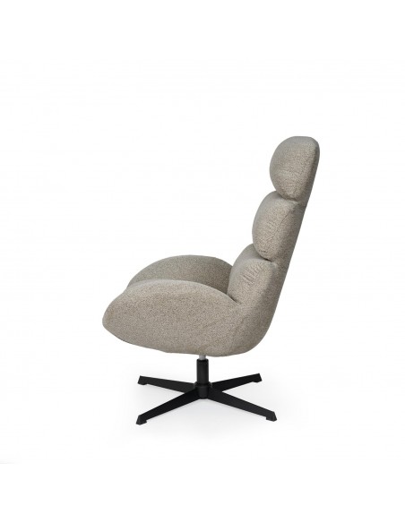 Sillón giratorio de diseño PAULINE, respaldo alto, tela y base metálica elegante