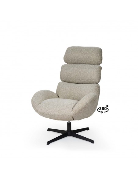 Sillón giratorio de diseño PAULINE, respaldo alto, tela y base metálica elegante