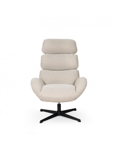 Sillón giratorio de diseño PAULINE, respaldo alto, tela y base metálica elegante