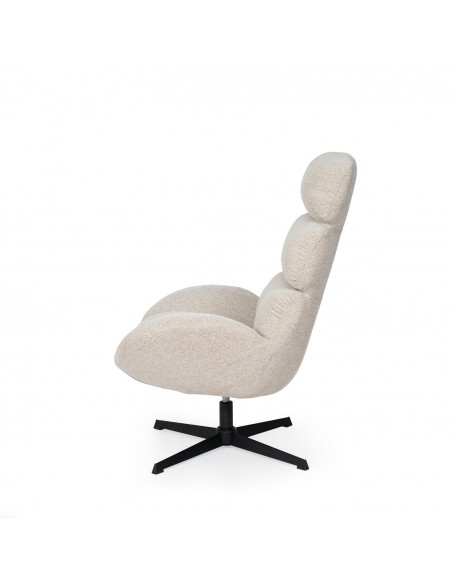 Sillón giratorio de diseño PAULINE, respaldo alto, tela y base metálica elegante