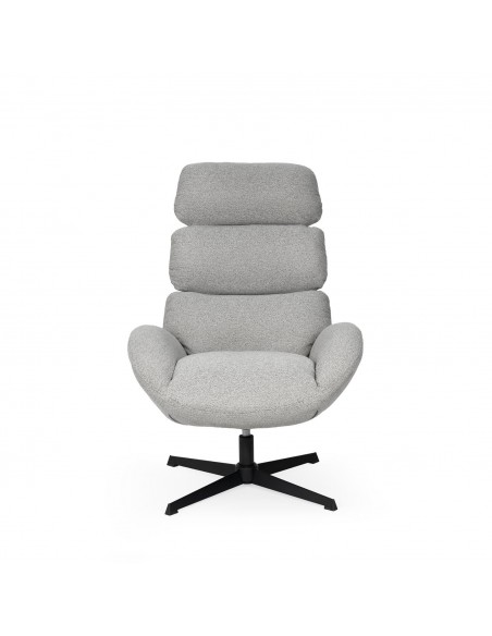 Sillón giratorio de diseño PAULINE, respaldo alto, tela y base metálica elegante
