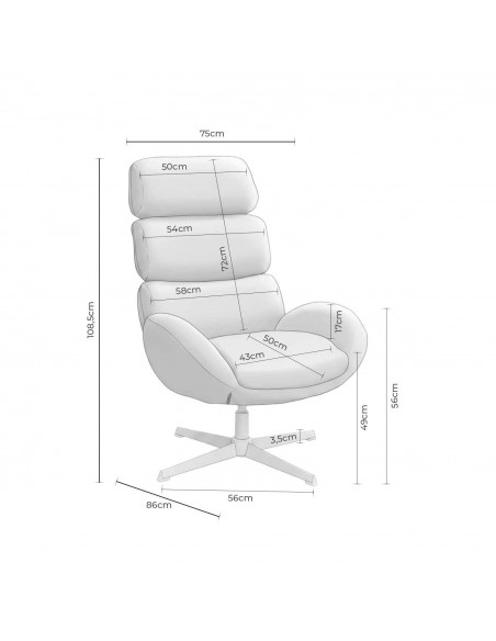 Sillón giratorio de diseño PAULINE, respaldo alto, tela y base metálica elegante