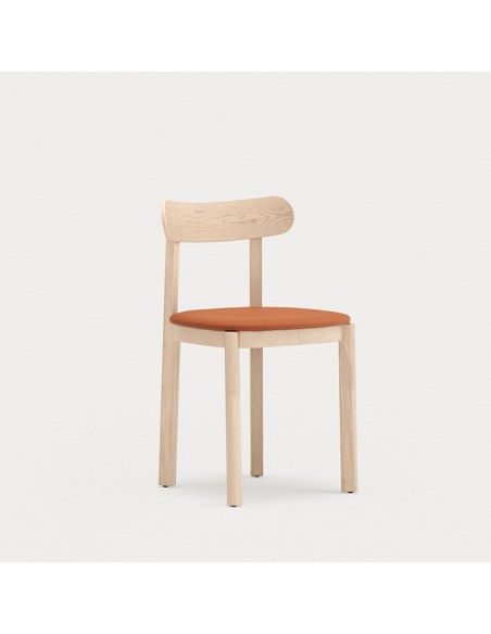 Teulat silla NARA madera fresno y asiento tapizado en PU terracota