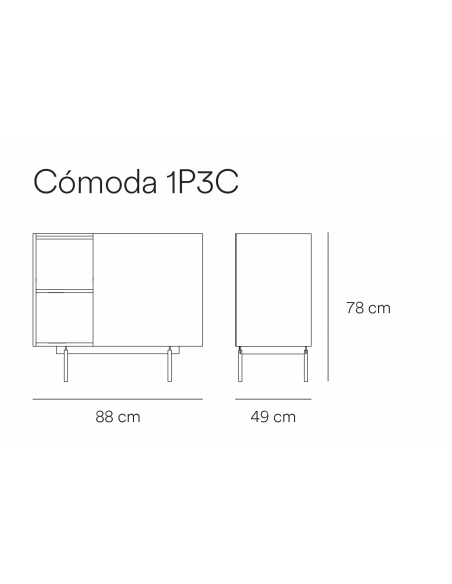 Teulat comoda OTTO 90 x 45. MDF arena y roble, base de metal.