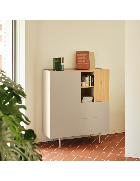 Teulat mueble auxiliar alto OTTO 100 x 40. MDF lacado arena y roble.