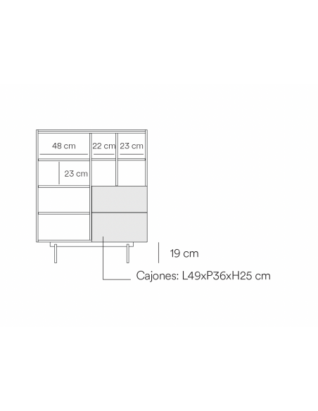 Teulat mueble auxiliar alto OTTO 100 x 40. MDF lacado teja y roble.